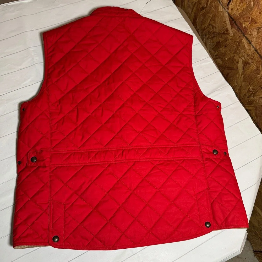 VTG Polo Ralph Lauren Red Quilted Puffer Vest Calf Suede Collar‎ Mens Jacket 2XL